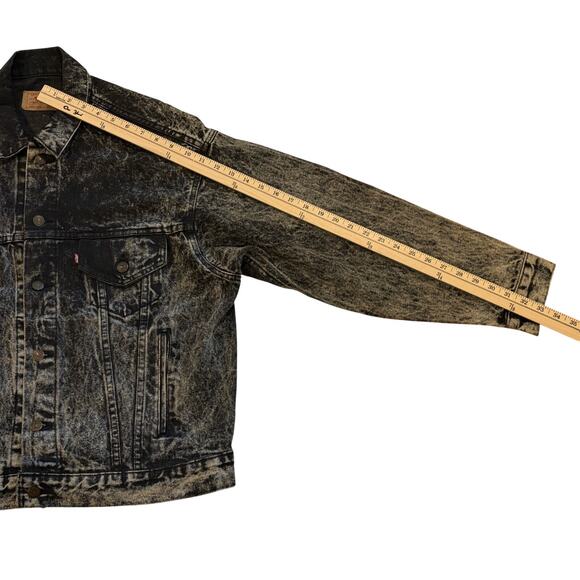 Vtg 80s Levis Denim Trucker Jacket Mens Large Black Acid Washed USA 70507-0253 - Picture 9 of 9